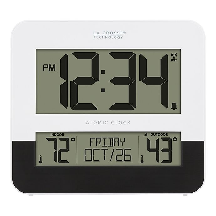 slide 1 of 5, La Crosse Technology La Crosse Atomic Digital Wall Clock with In/Outdoor Temperature - Black/White, 8.54 in