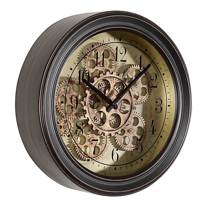 slide 5 of 5, La Crosse Technology Metal Wall Clock with Moving Gears - Black, 13 in