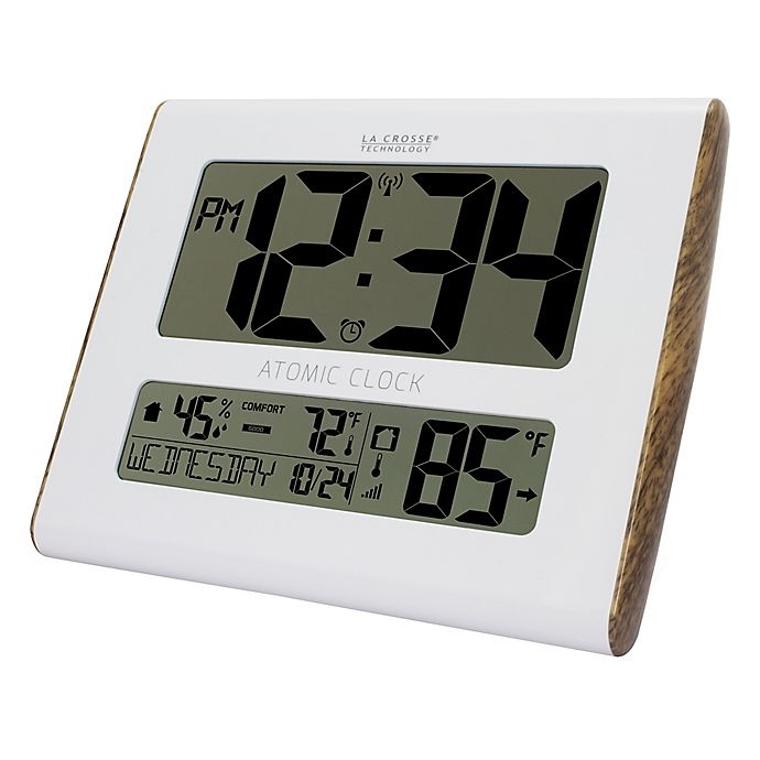slide 4 of 5, La Crosse Technology Wood Accent Atomic Digital Wall Clock with In/Outdoor Temperature - White, 1 ct