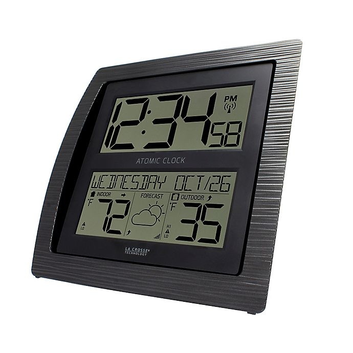 slide 2 of 5, La Crosse Technology Curved Atomic Wall Clock with In/Outdoor Temperature - Black, 1 ct