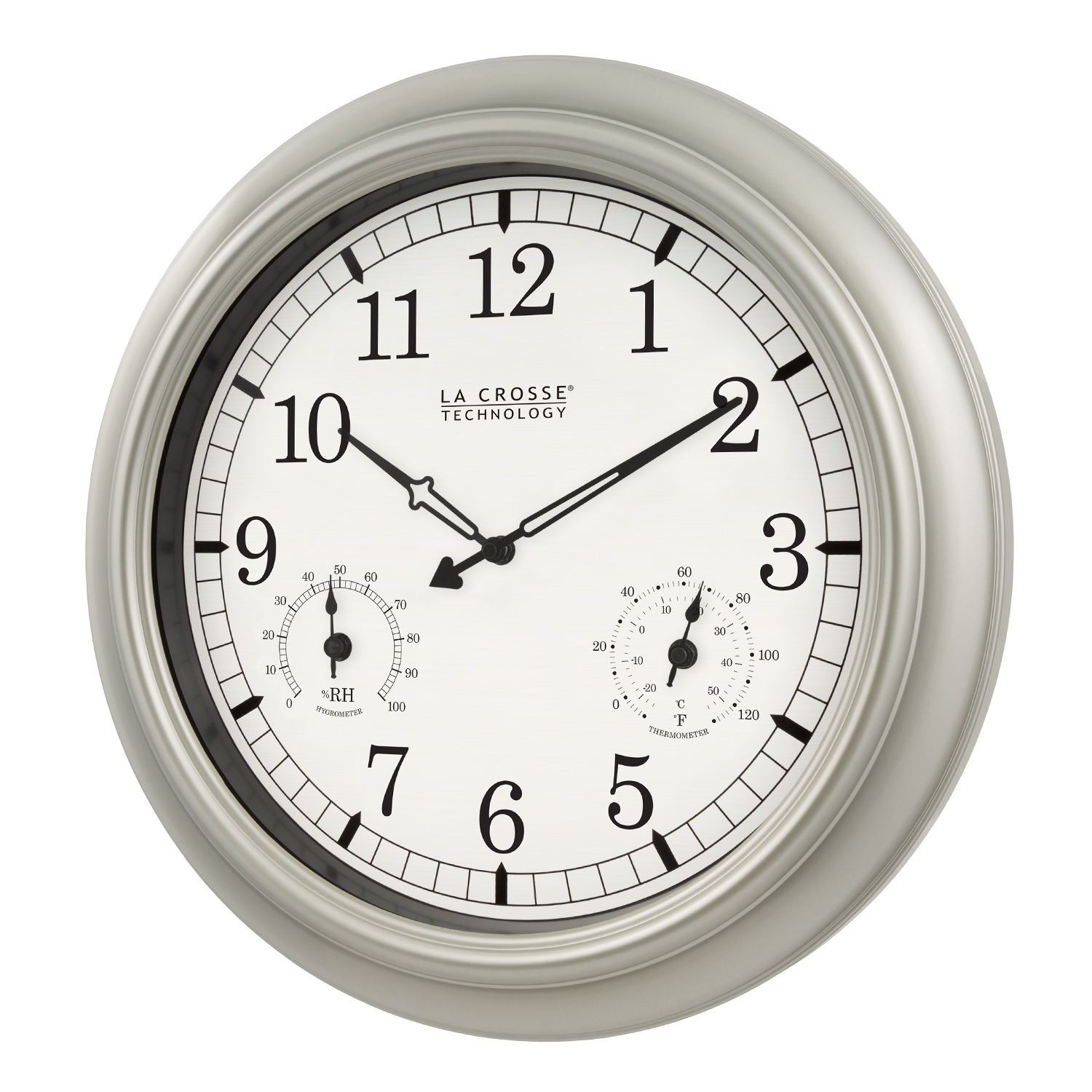 slide 3 of 5, La Crosse Technology Indoor/Outdoor Wall Clock with Temperature & Humidity - Silver, 1 ct