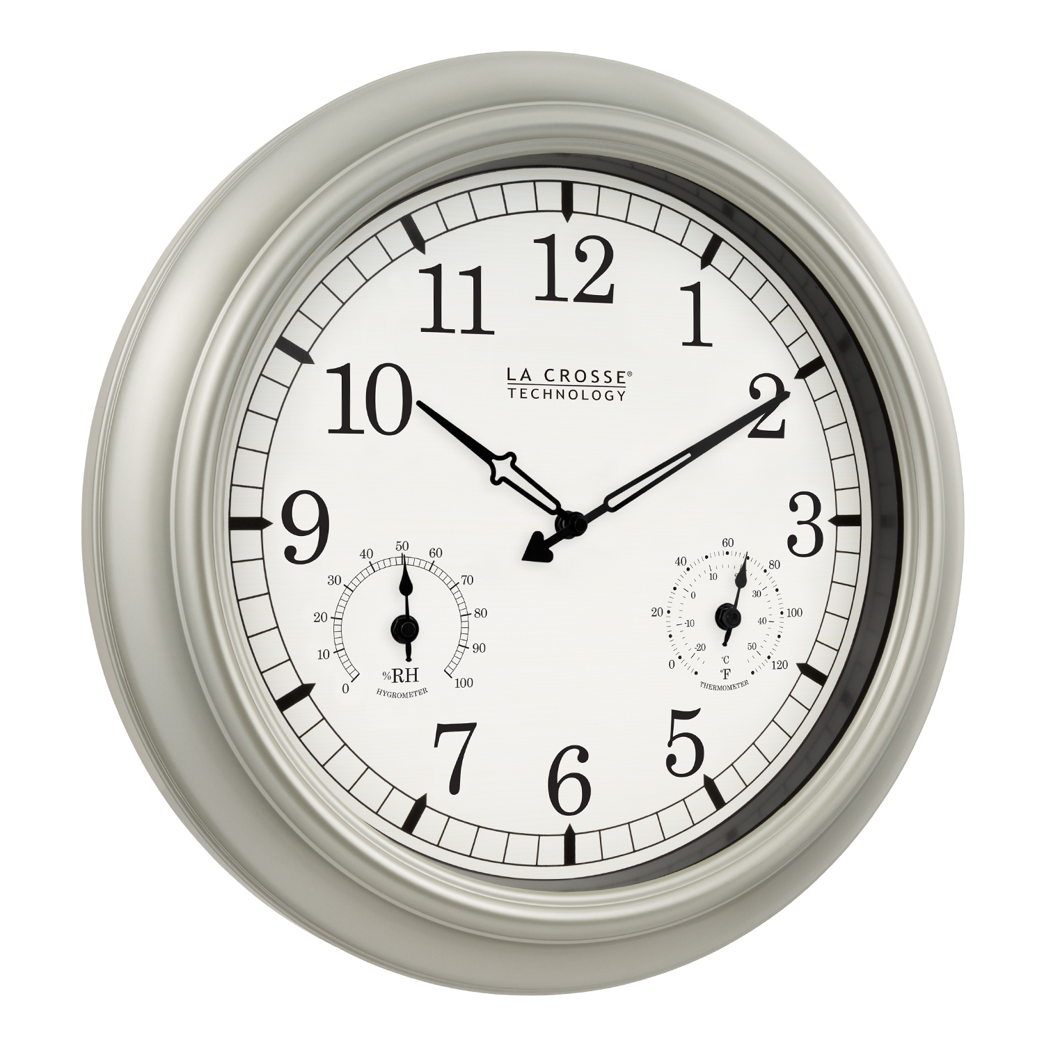 slide 4 of 5, La Crosse Technology Indoor/Outdoor Wall Clock with Temperature & Humidity - Silver, 1 ct