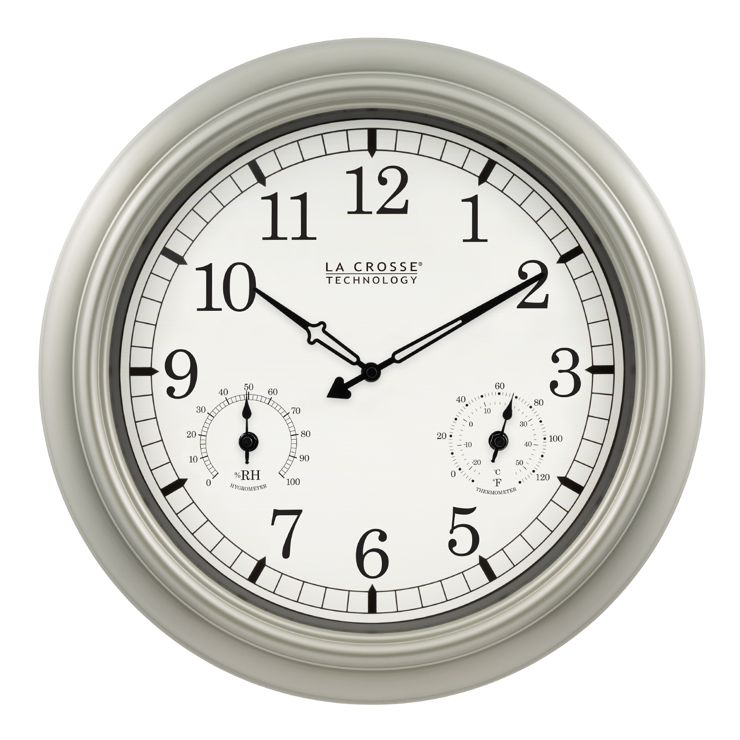 slide 1 of 5, La Crosse Technology Indoor/Outdoor Wall Clock with Temperature & Humidity - Silver, 1 ct