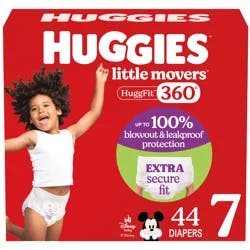 Huggies Little Movers HuggFit 360° Baby Diapers with 360° Waistband, Size 7 (41+ lbs), 44 Count