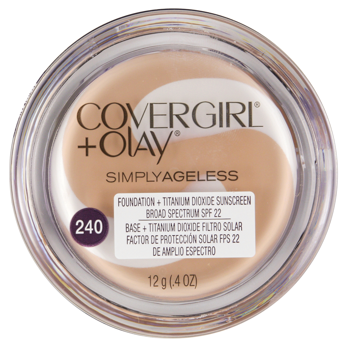 slide 5 of 6, Covergirl COVERGIRL & Olay Simply Ageless Instant Wrinkle-Defying Foundation with SPF 28, Natural beige 240, 0.40 oz (12 g), 0.4 oz