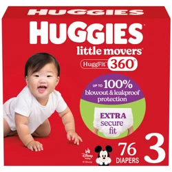 Huggies Little Movers HuggFit 360° Baby Diapers with 360° Waistband, Size 3 (16-28 lbs), 76 Count