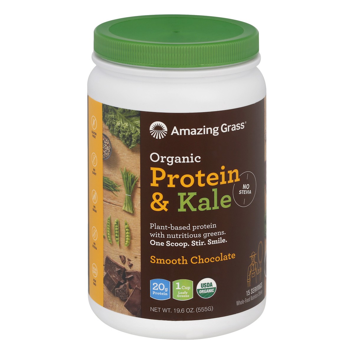 slide 2 of 9, Amazing Grass Organic Smooth Chocolate Protein & Kale 19.6 oz, 19.6 oz