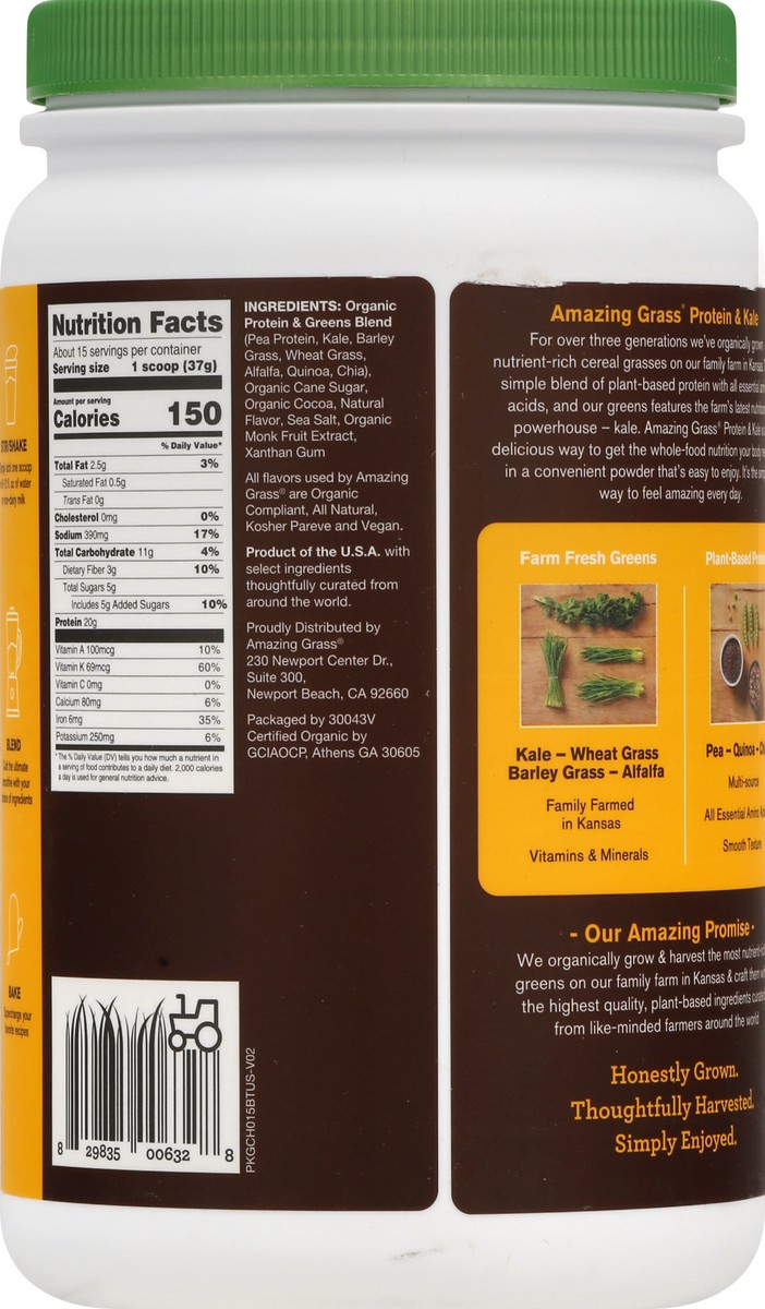 slide 5 of 9, Amazing Grass Organic Smooth Chocolate Protein & Kale 19.6 oz, 19.6 oz