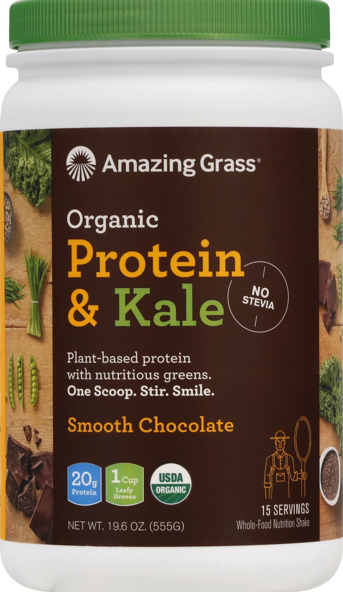 slide 6 of 9, Amazing Grass Organic Smooth Chocolate Protein & Kale 19.6 oz, 19.6 oz