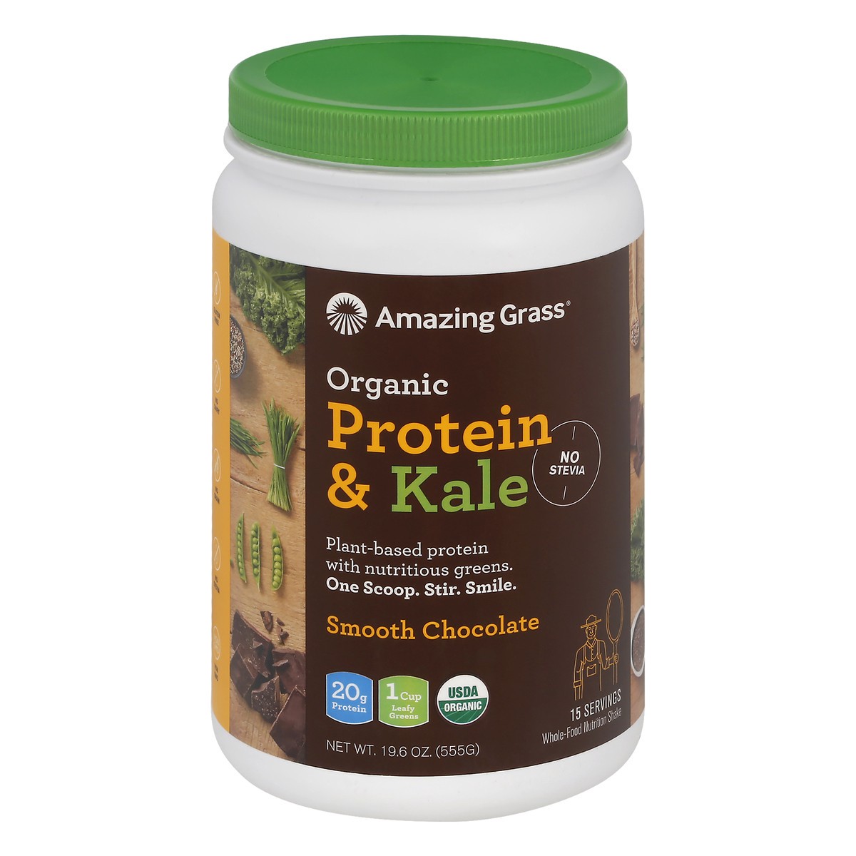 slide 1 of 9, Amazing Grass Organic Smooth Chocolate Protein & Kale 19.6 oz, 19.6 oz