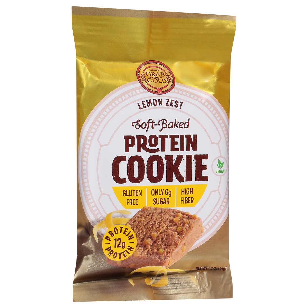 slide 11 of 11, Grab the Gold Soft-Baked Lemon Zest Protein Cookie 1.9 oz Wrapper, 1.9 oz