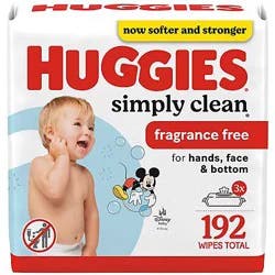 Huggies Simply Clean Fragrance Free Baby Wipes 3 Flip-Top Packs - 192 Count