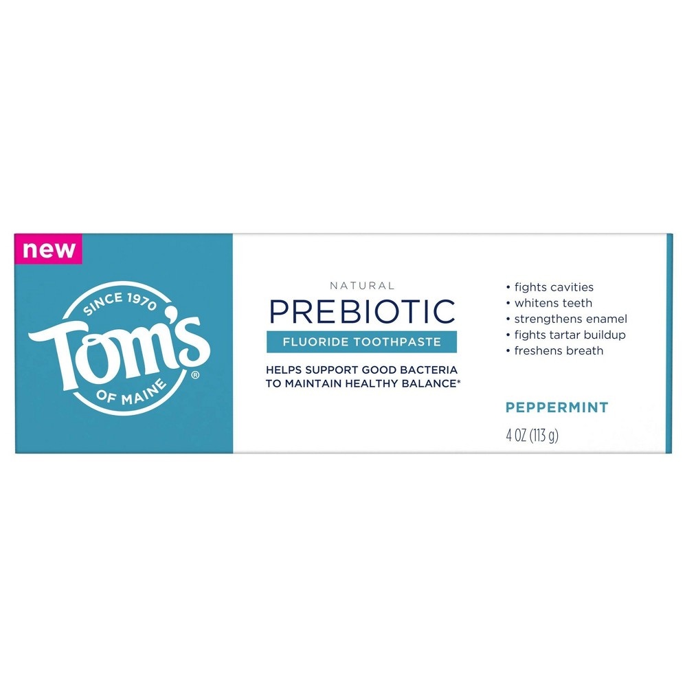 slide 2 of 5, Tom's of Maine Fresh Peppermint Prebiotic Flouride Toothpaste, 4 oz