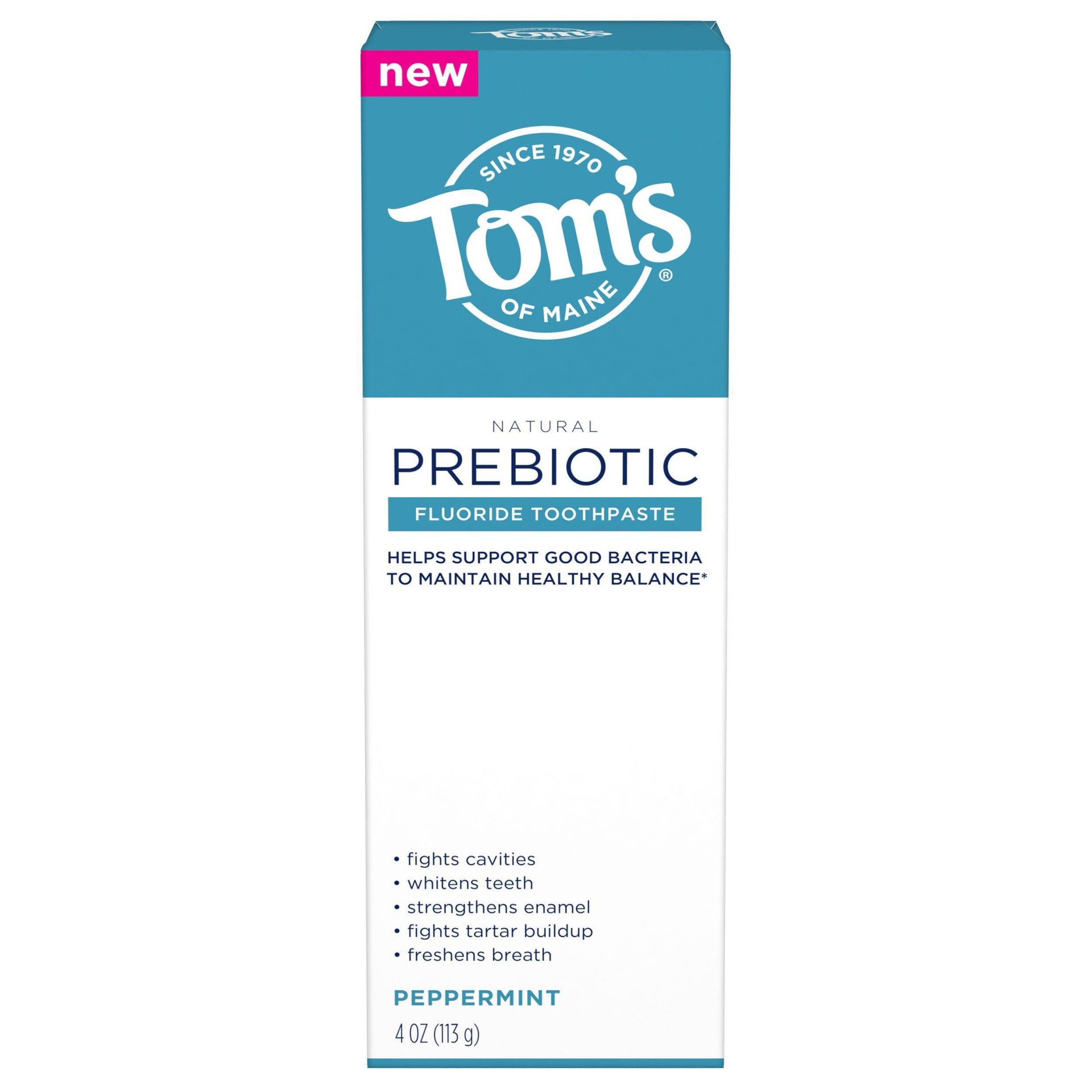 slide 1 of 5, Tom's of Maine Fresh Peppermint Prebiotic Flouride Toothpaste, 4 oz