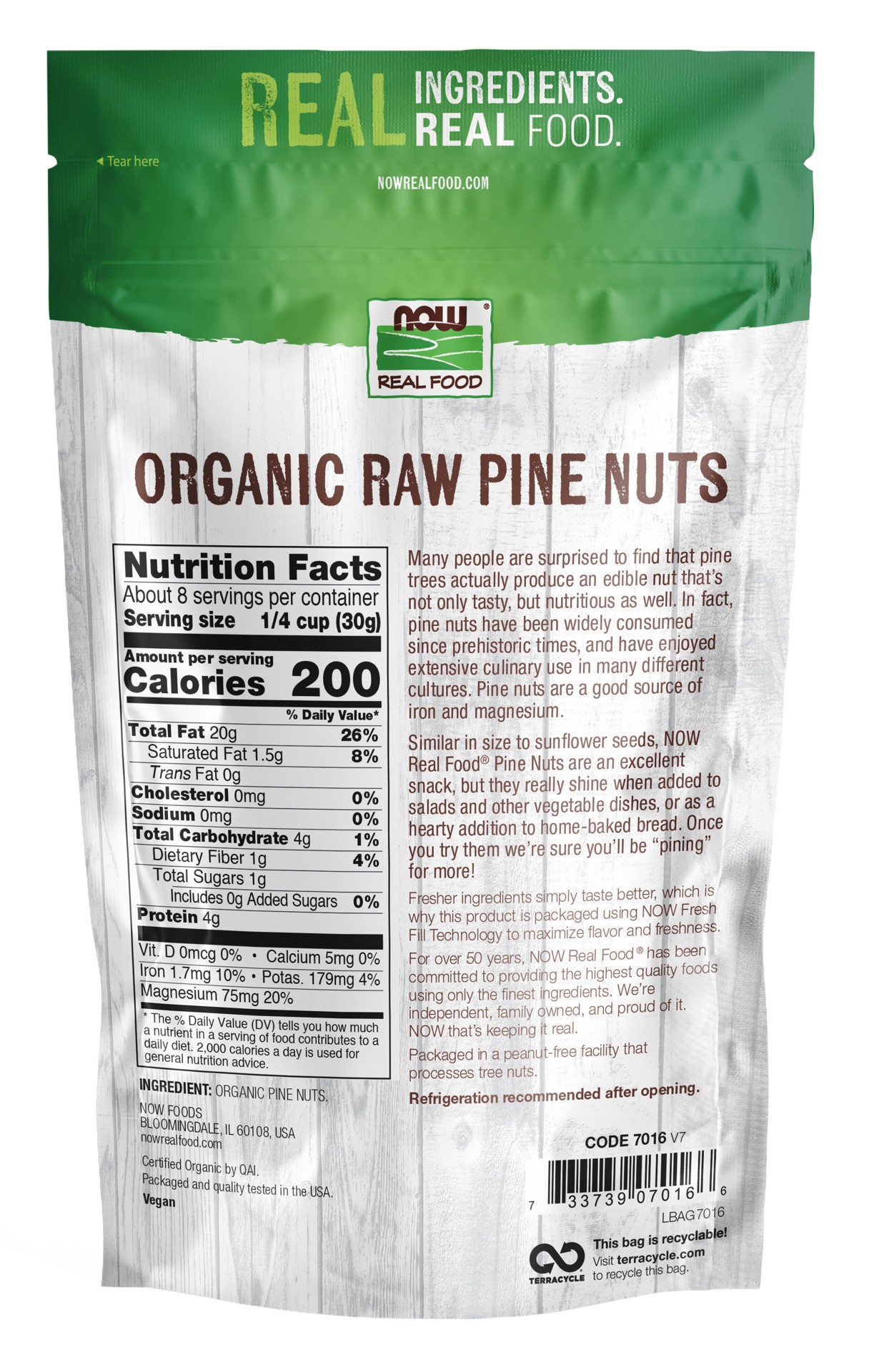 slide 2 of 3, NOW Real Food Pine Nuts, Raw Organic - 8 oz., 8 oz