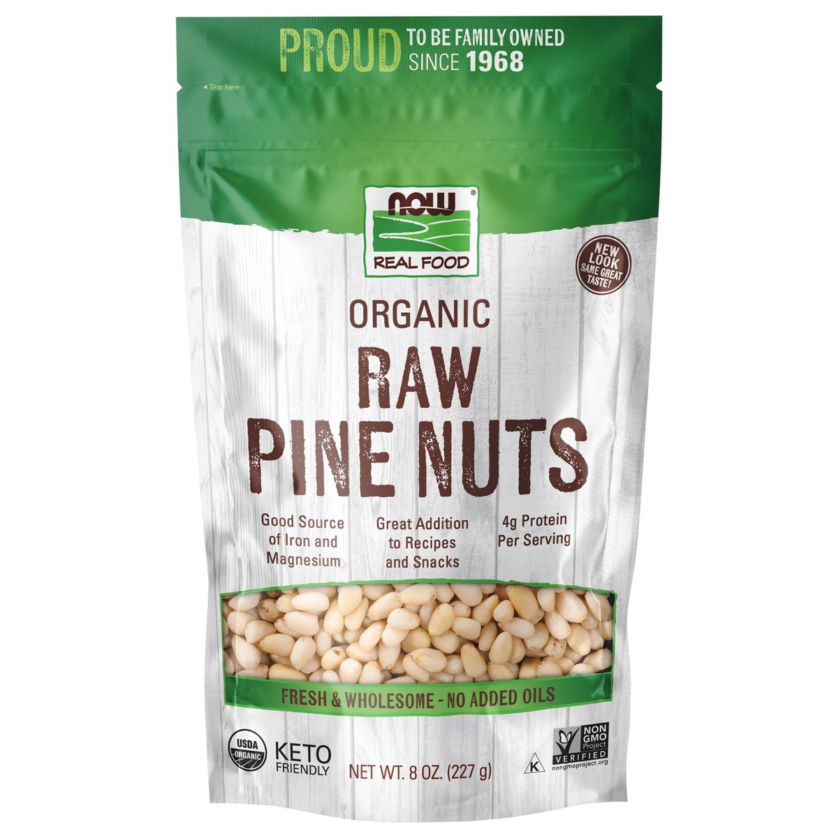 slide 1 of 3, NOW Real Food Pine Nuts, Raw Organic - 8 oz., 8 oz