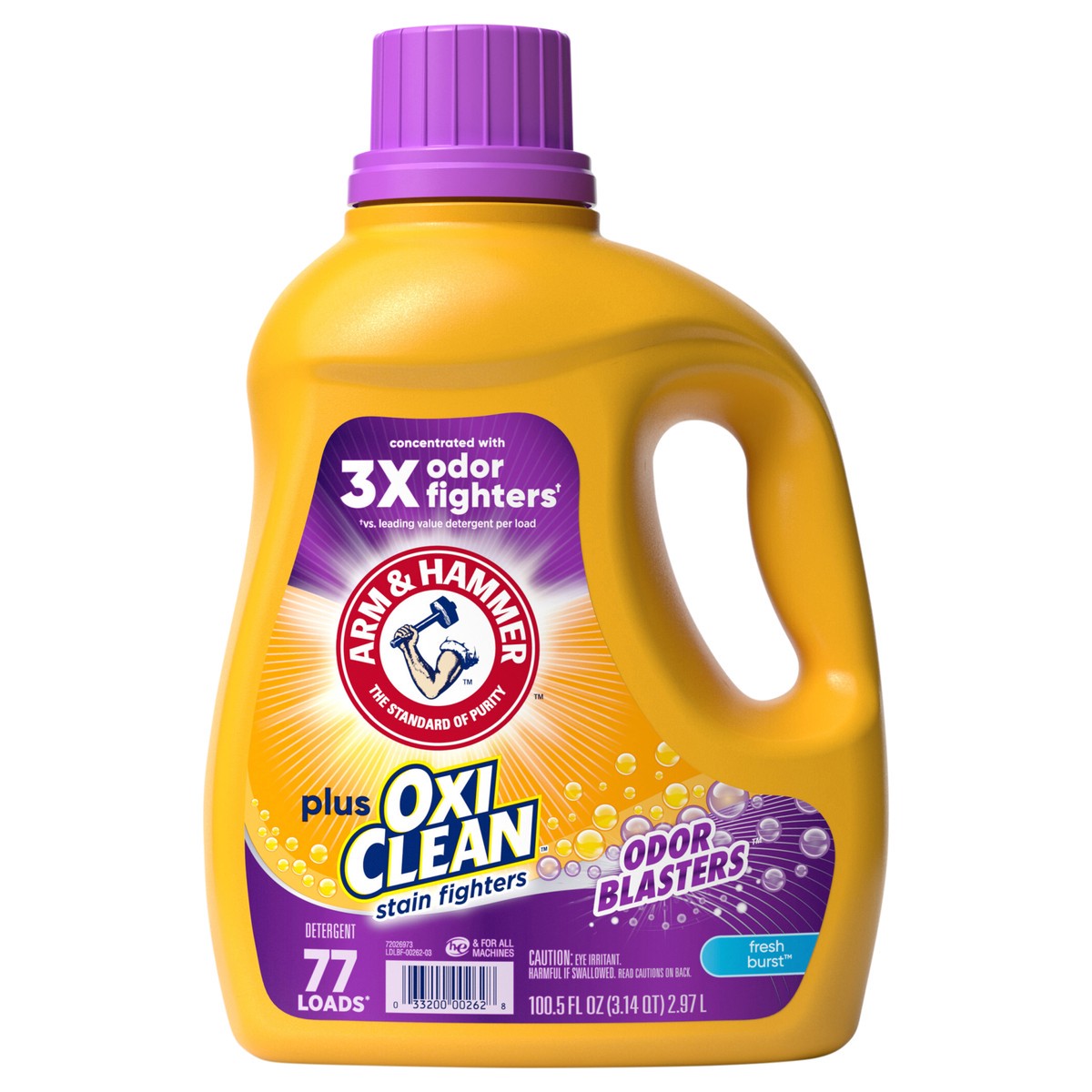 slide 1 of 1, ARM & HAMMER Plus OxiClean Odor Blasters Fresh Burst, 77 Loads Liquid Laundry Detergent, 100.5 Fl oz, 100.5 fl oz