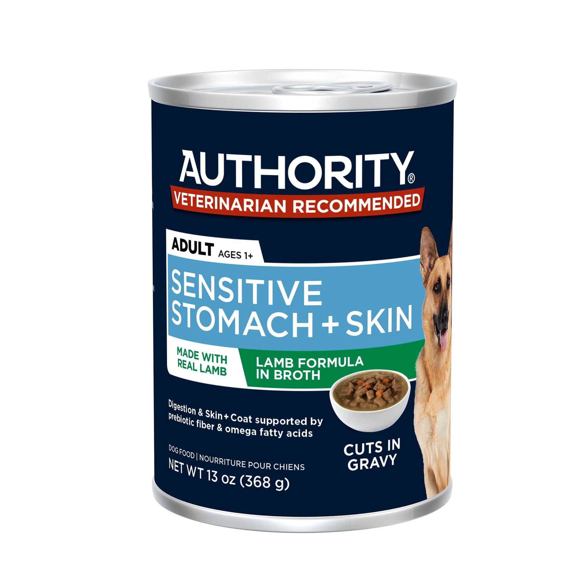 slide 1 of 1, Authority Sensitive Stomach & Skin Cuts In Gravy Adult Wet Dog Food - Lamb, 13 Oz, 13 oz