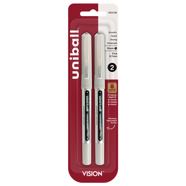 slide 1 of 1, Uniball Vision Black, 2 ct