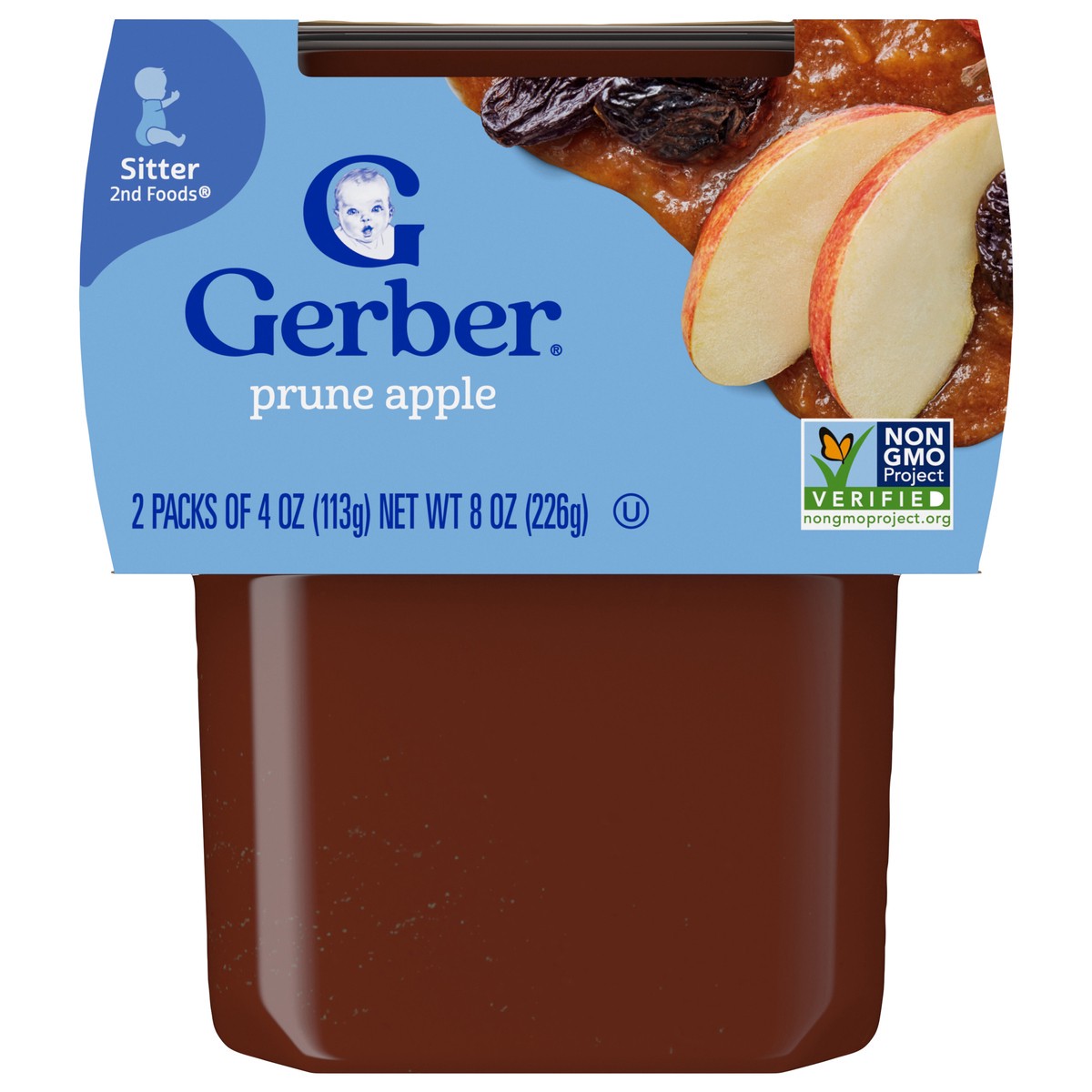 slide 1 of 5, Gerber Stage 2 Baby Food\, Prune Apple Puree\, 4 oz Tubs (2 Pack), 2 ct