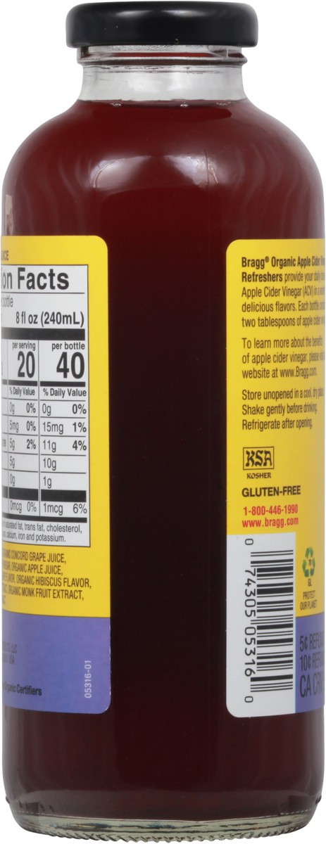 slide 5 of 9, Bragg Refreshers Prebiotic Organic Concord Grape & Hibiscus Apple Cider Vinegar - 16 oz, 16 oz