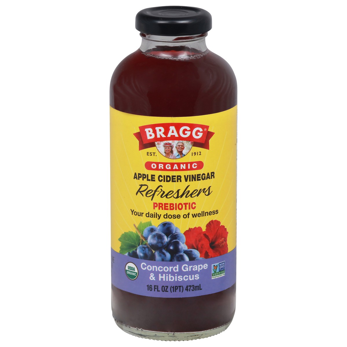 slide 1 of 9, Bragg Refreshers Prebiotic Organic Concord Grape & Hibiscus Apple Cider Vinegar - 16 oz, 16 oz