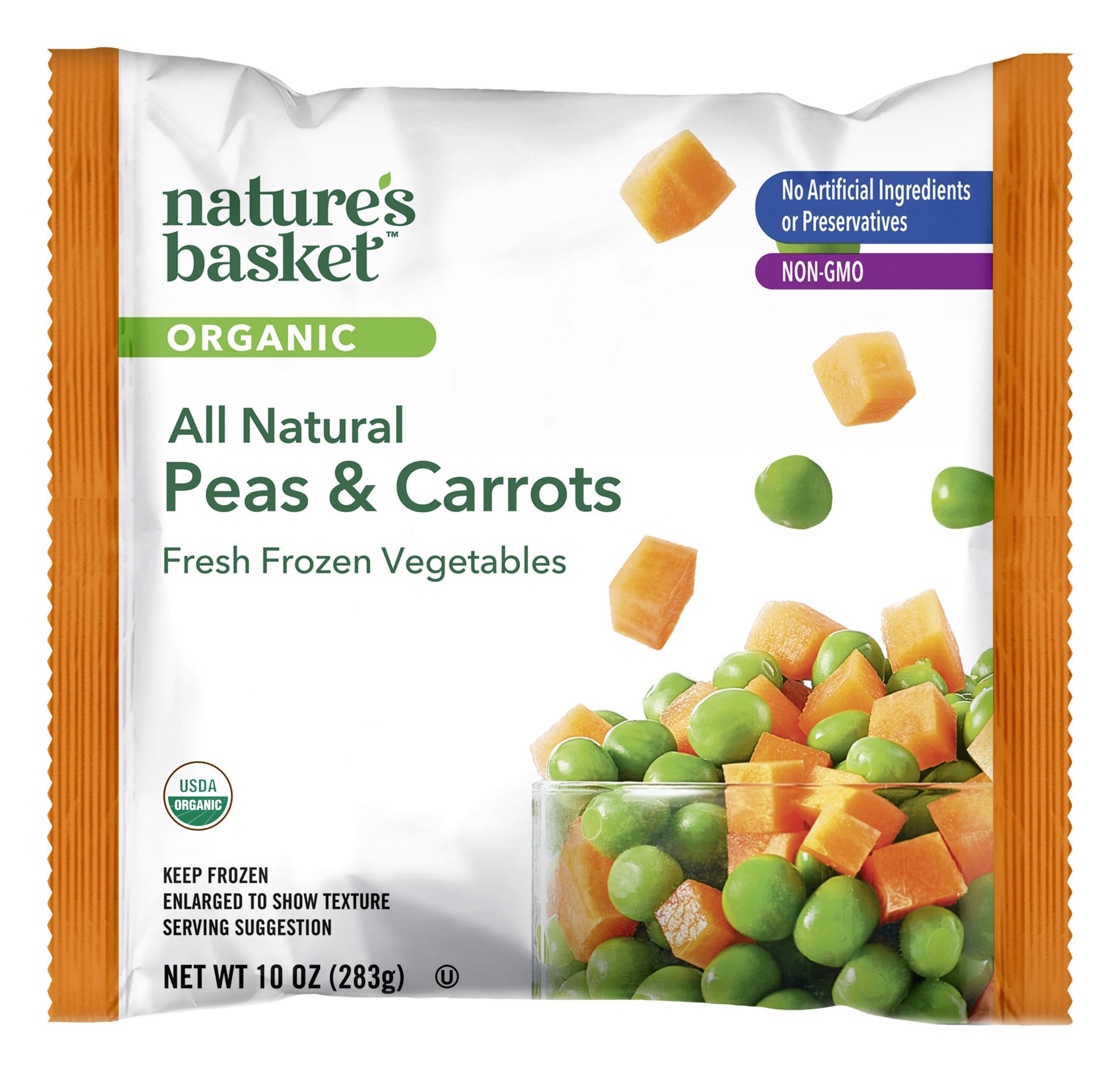 slide 1 of 1, nature's basket Organic Peas And Carrot, 10 oz