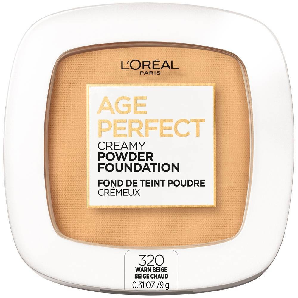 slide 1 of 4, L'Oreal Paris Age Perfect Creamy Pressed Powder Foundation with Minerals - 320 Warm Beige - 0.31oz, 0.31 oz