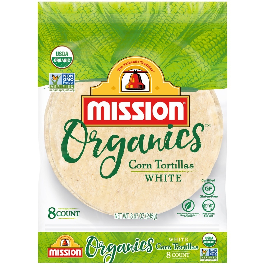 slide 1 of 1, Mission Organic Tortillas Corn White Bag 8 Count - 8.67 Oz, 8 ct; 1.08 oz