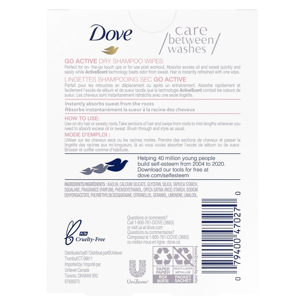 slide 3 of 4, Dove Go Active Dry Shampoo Hair Wipes, 1 oz