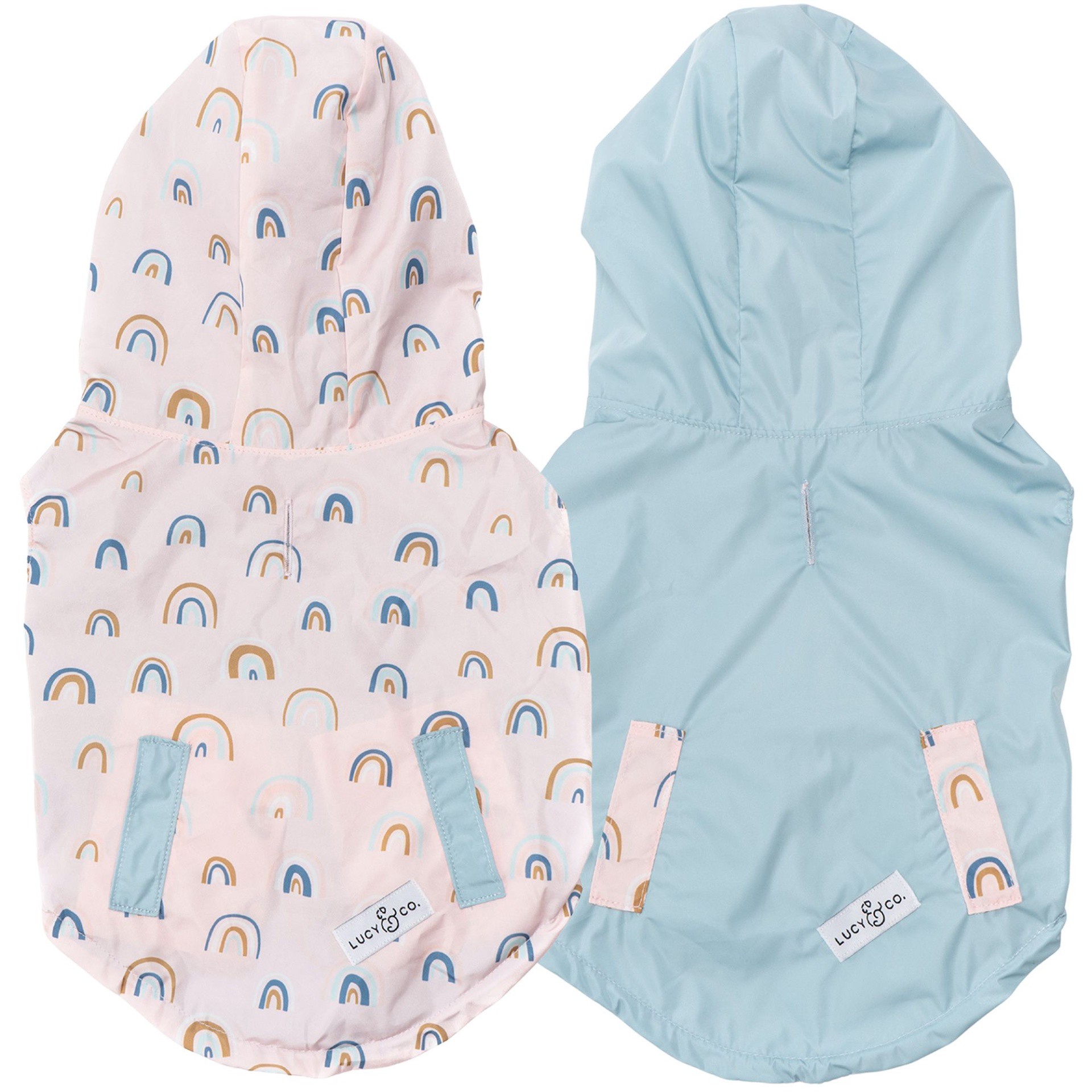 slide 1 of 1, Lucy & Co. In the Clouds Reversible Dog Raincoat, SM
