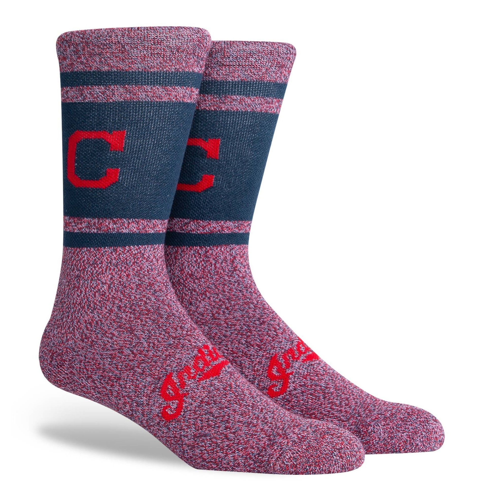 slide 1 of 3, MLB Cleveland Indians Varsity Crew Socks, 1 ct