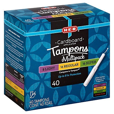 slide 1 of 1, H-E-B Sure Comfort Natural Tip Cardboard Applicator Multi-Pack Tampons, 40 ct