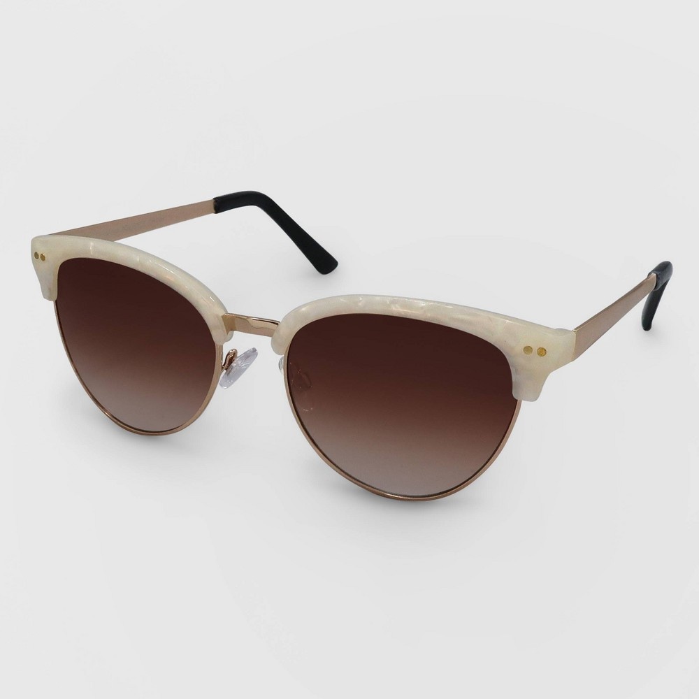slide 2 of 2, Women's Cat Eye Plastic Metal Combo Sunglasses - A New Day Off White, 1 ct