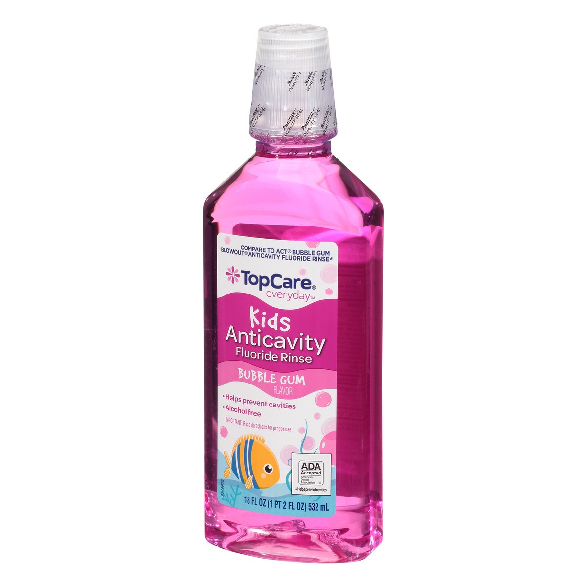 slide 4 of 14, TopCare Everyday Kids Bubble Gum Flavor Anticavity Fluoride Rinse 18 oz, 18 oz