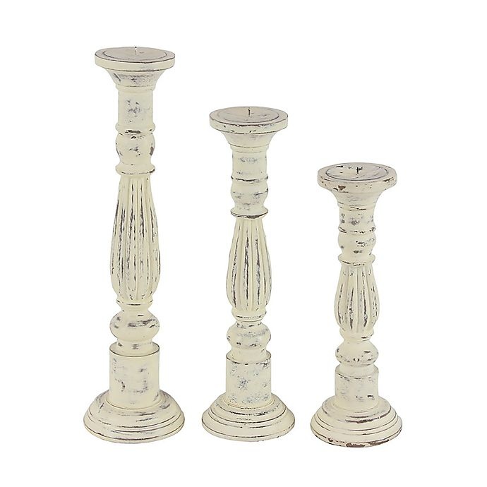 slide 5 of 7, Ridge Road Decor Wood Baluster Candle Holder Set - White, 3 ct