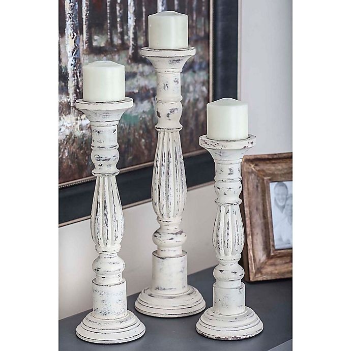 slide 7 of 7, Ridge Road Decor Wood Baluster Candle Holder Set - White, 3 ct