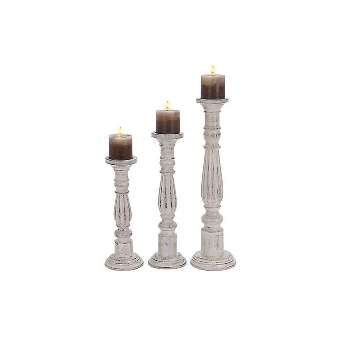 slide 1 of 7, Ridge Road Decor Wood Baluster Candle Holder Set - White, 3 ct