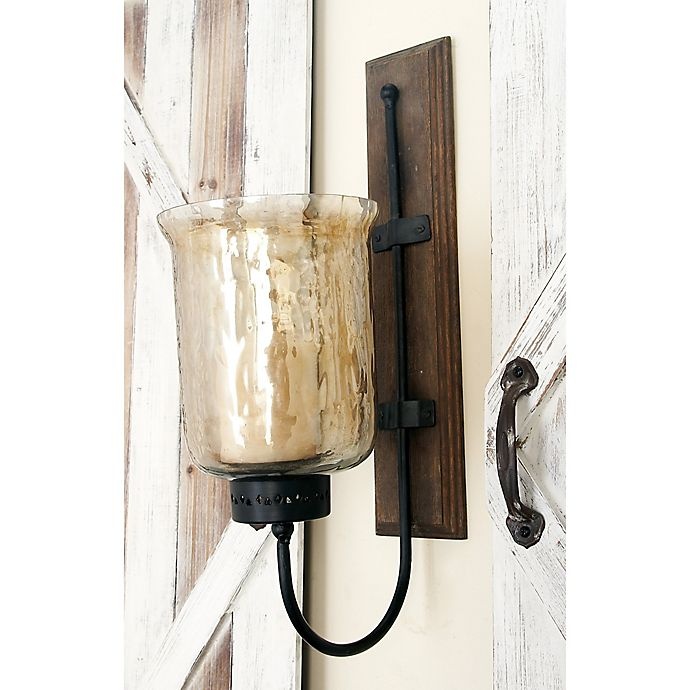 slide 4 of 4, Ridge Road Decor Ridge Road Dcor Pitted Glass/Wood Candle Sconce - Silver, 1 ct