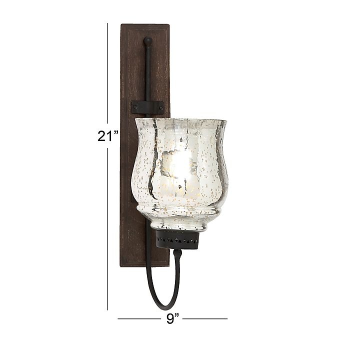 slide 3 of 4, Ridge Road Decor Ridge Road Dcor Pitted Glass/Wood Candle Sconce - Silver, 1 ct