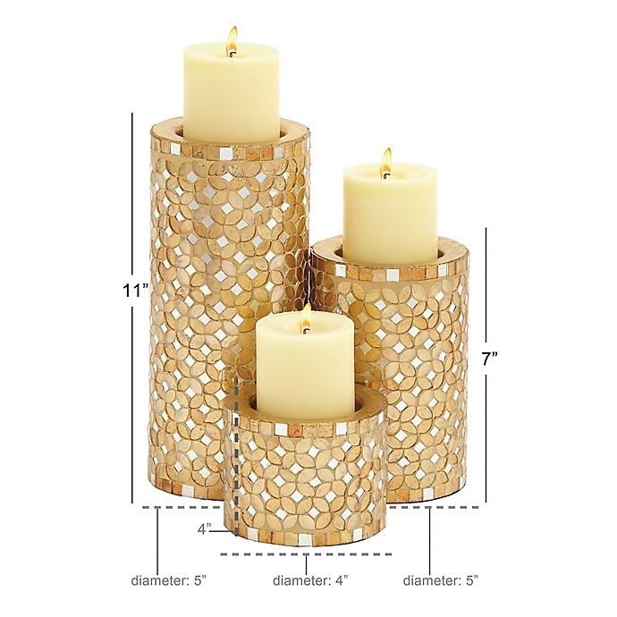 slide 3 of 3, Ridge Road Decor Metal Mosaic Candle Holder Set - Gold, 3 ct