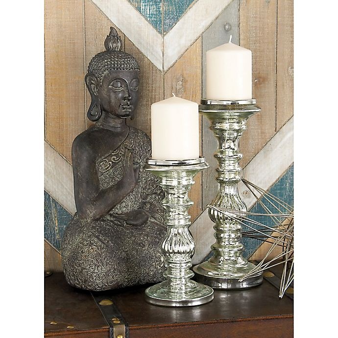 slide 2 of 3, Ridge Road Decor Fluted Glass Candle Holder Set - Silver, 2 ct