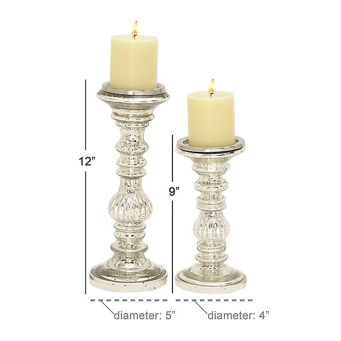 slide 3 of 3, Ridge Road Decor Fluted Glass Candle Holder Set - Silver, 2 ct