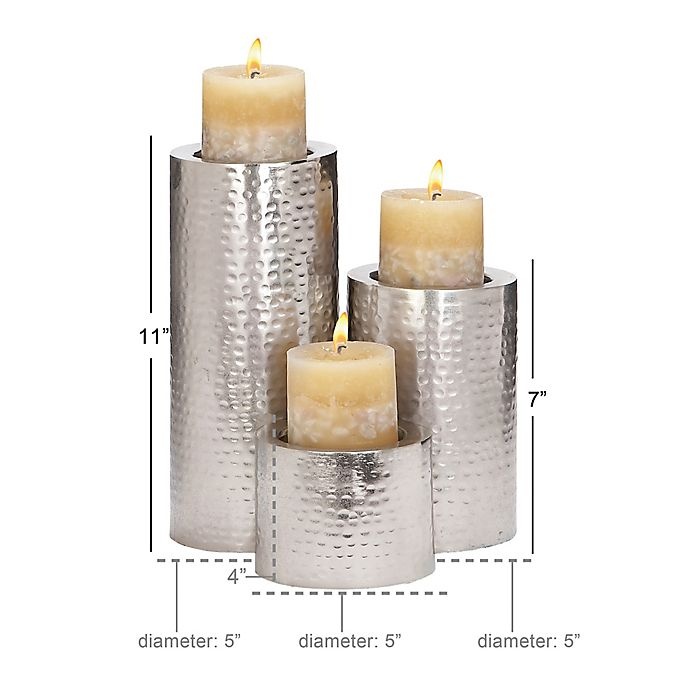 slide 5 of 7, Ridge Road Decor Hammered Iron Candle Holder Set - Silver, 3 ct