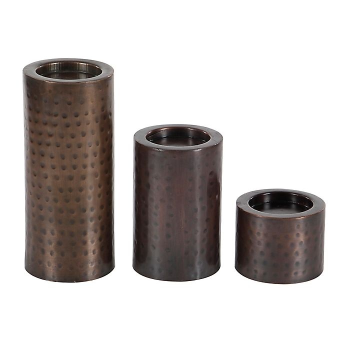 slide 5 of 7, Ridge Road Decor Hammered Iron Candle Holder Set - Bronze, 3 ct