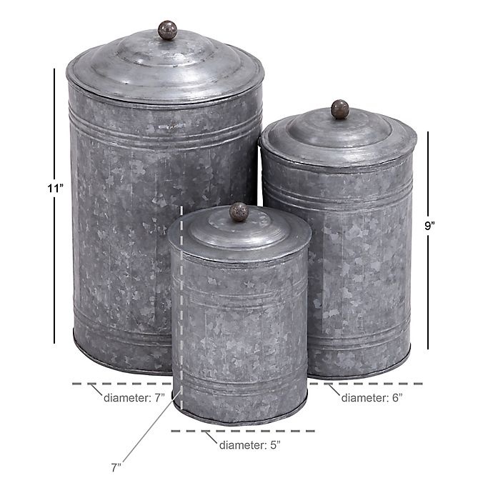 slide 3 of 3, Ridge Road Decor Galvanized Iron Canister Set - Grey, 3 ct