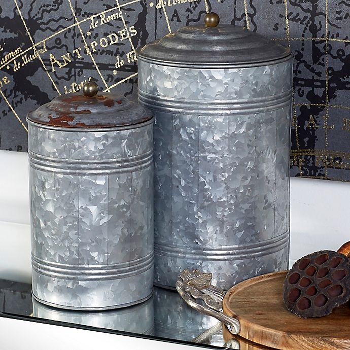 slide 2 of 3, Ridge Road Decor Galvanized Iron Canister Set - Grey, 3 ct