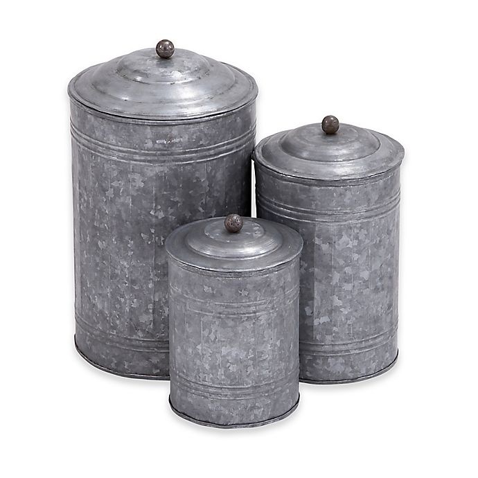 slide 1 of 3, Ridge Road Decor Galvanized Iron Canister Set - Grey, 3 ct