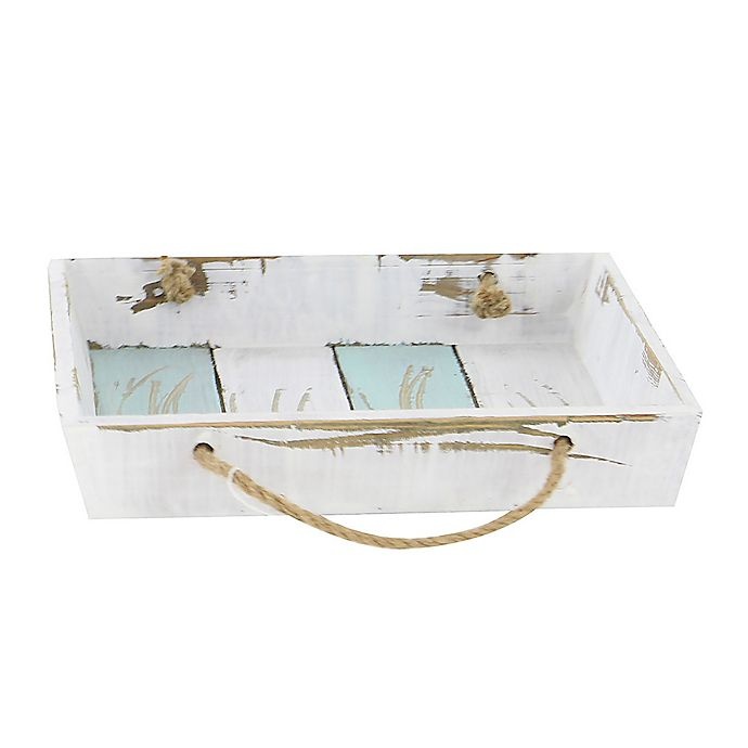 slide 3 of 7, Ridge Road Decor Distressed Wood Slat Serving Tray Set - White/Blue, 2 ct