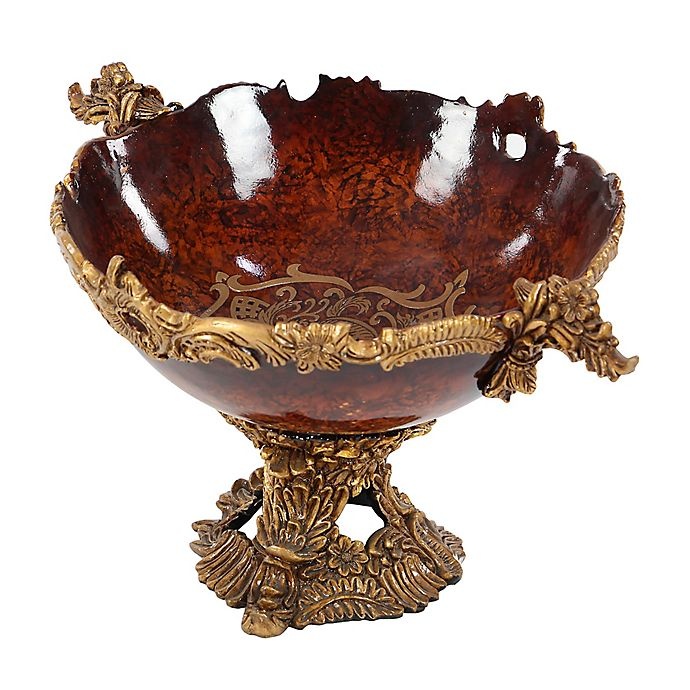 slide 2 of 7, Ridge Road Decor Acanthus Leaf Pedestal Bowl - Gold, 1 ct